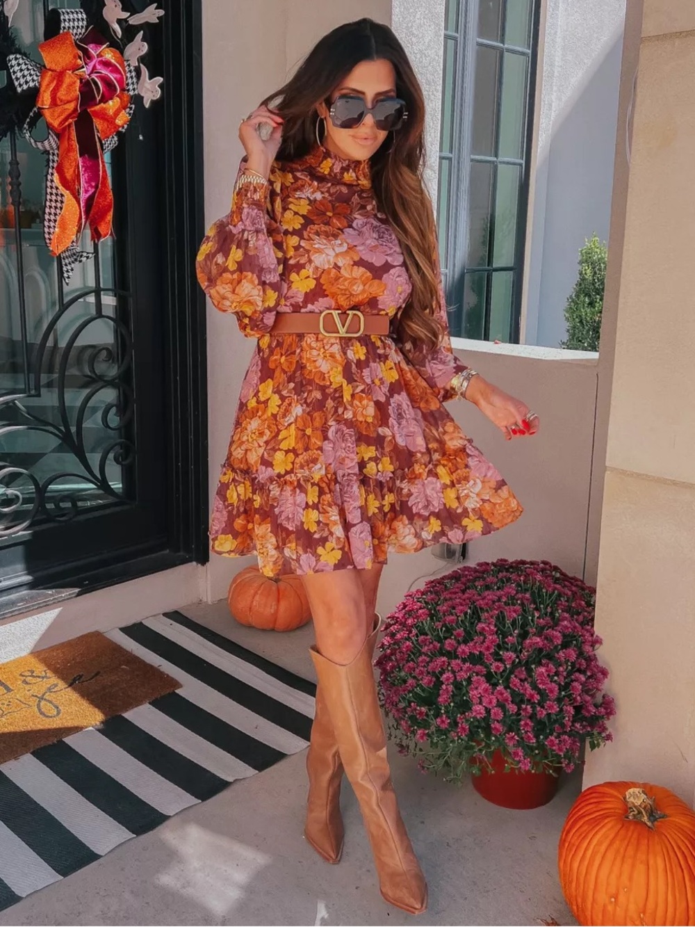 NWT Aura Floral Long Sleeve Ruffle Mini Dress, Size M